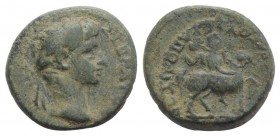 Claudius (41-54). Phrygia, Hierapolis. Æ (17mm, 4.08g, 12h). M. Suillios Antiochos, grammateus. Laureate head r. R/ Apollo on horseback r., holding la...