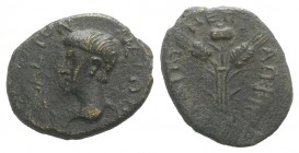 Nero (54-68). Aeolis, Elaia. Æ (21mm, 4.05g, 11h). Apphius, magistrate. Bare head l. R/ Poppy between two corn-ears. RPC I 2405. Rare, green patina, n...