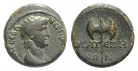 Nero (Caesar, 51-54). Lydia, Thyatira. Æ (14mm, 2.59g, 12h). Bare-headed and draped bust r. R/ Double-bladed axe. RPC I 2381 (Claudius); SNG Copenhage...