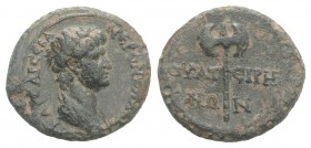 Nero (Caesar, 51-54). Lydia, Thyatira. Æ (16mm, 2.35g, 12h). Bare-headed and draped bust r. R/ Double-bladed axe. RPC I 2381 (Claudius); SNG Copenhage...