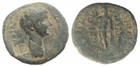 Nero (54-68). Phrygia, Eumeneia. Æ (19mm, 3.55g, 12h). Julius Cleon, archiereus of Asia, c. 54-5. Draped and cuirassed bust r.; c/m: labrys within rec...