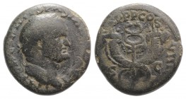 Vespasian (69-79). Seleucis and Pieria, Antioch. Æ Semis (19mm, 4.18g, 12h). AD 77/8. Laureate head r. R/ Winged caduceus between crossed cornucopiae....