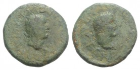 Vespasian with Titus Caesar (69-79). Uncertain. Æ (16mm, 3.21g, 6h). KAICAP OYECΠACIANOC […], Laureate head of Vespasian r. R/ TITOC KA[…], Laureate h...