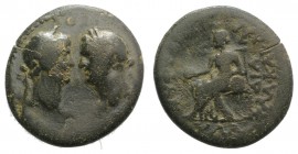 Titus and Domitian ? (Caesares, 69-81). Lycaonia, Laodicea Combusta. Æ (24mm, 5.94g, 12h). Confronted laureate heads. R/ Cybele seated l., holding phi...