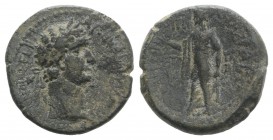 Domitian (81-96). Cilicia, Anazarbus. Æ Assarion (22mm, 7.26g, 12h), year 112 (AD 93/4). Laureate head r.; star behind. R/ Elpis advancing l., holding...