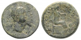 Domitian (81-96). Cilicia, Flaviopolis-Flavias. Æ (24mm, 9.02g, 1h), year 17 (89/90). Laureate head r.; rectangular c/m. R/ Tyche seated r., holding g...