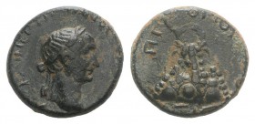 Trajan (98-117). Cappadocia, Caesarea. Æ (14mm, 3.32g, 1h), year 16 (113/4). Laureate head r. R/ Mt. Argaeus surmounted by wreath. RPC III 3143. Brown...