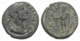 Hadrian (117-138). Lydia, Bagis. Æ (13mm, 2.36g, 6h). Laureate bust r., with slight drapery. R/ Zeus standing l., holding eagle and sceptre. RPC III 2...