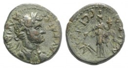 Hadrian (117-138). Lydia, Nacrasa. Æ (17mm, 2.99g, 12h). Laureate and cuirassed bust r. R/ Tyche standing l., holding rudder and cornucopia. RPC III 1...
