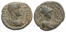 Hadrian (117-138). Lycaonia, Iconium. Æ (19mm, 4.71g, 6h). Laureate, draped and cuirassed bust r. R/ Helmeted bust of Athena r. RPC III 2824; SNG BnF ...