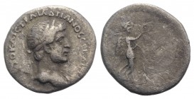 Hadrian (117-138). Cappadocia, Caesaraea-Eusebia. AR Hemidrachm (14mm, 1.51g, 12h). Laureate bust r., with slight drapery. R/ Nike advancing r., holdi...