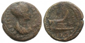 Sabina (Augusta, 128-136/7). Ionia, Smyrna. Æ (21mm, 6.48g, 12h). M. Antonius Polemon, strategos. Draped bust r. R/ Prow r. RPC III 1974. Extremely Ra...