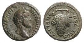 Antoninus Pius (138-161). Thrace, Hadrianopolis. Æ (18mm, 4.17g, 6h). Bare head r. R/ Bunch of grapes. RPC IV online 10529 (temporary). Rare, VF