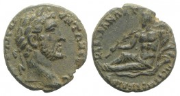 Antoninus Pius (138-161). Lydia, Cilbiani Superiores. Æ (22mm, 5.65g, 6h). Laureate head r. R/ River-god Kilbos reclining l., holding reed, resting on...