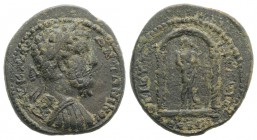 Marcus Aurelius (161-180). Lydia, Philadelphia. Æ (30.5mm, 15.89g, 6h). Eugenetor, magistrate, c. 166-180. Laureate and cuirassed bust r. R/ Shrine wi...