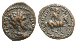 Commodus (177-192). Thrace, Hadrianopolis. Æ (17mm, 2.90g, 6h). Laureate, draped and cuirassed bust r. R/ Emperor on horseback r., holding sceptre. Cf...