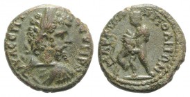 Septimius Severus (193-211). Moesia Inferior, Marcianopolis. Æ (18mm, 4.41g, 6h). Laureate, draped, and cuirassed bust r. R/ Hercules standing l., wre...