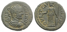 Caracalla (197-217). Lydia, Thyateira. Æ (20mm, 4.07g, 6h). Laureate, draped and cuirassed bust r. R/ Athena standing l., holding patera and spear, re...