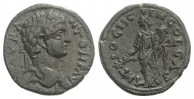 Caracalla (198-217). Pisidia, Antioch. Æ (22mm, 5.79g, 6h). Laureate head r. R/ Genius standing l., holding branch and cornucopia. SNG BnF 1180-3 (Ela...