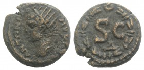 Caracalla (198-217). Seleucis and Pieria, Antioch. Æ (15mm, 3.63g, 6h). Radiate head l. R/ SC / Δ within wreath. McAlee 706. Brown patina, VF