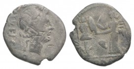C. Egnatuleius C.f., Rome, 97 BC. AR Quinarius (14mm, 1.61g, 9h). Laureate head of Apollo. R/ Victory standing l., inscribing shield attached to troph...