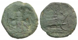 L. Rubrius Dossenus, Rome, 87 BC. Æ As (26mm, 10.58g, 3h). Rome. Laureate head of Janus; in centre, a cylindrical altar round which a serpent is entwi...