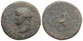 Nero (54-68). Æ Sestertius (36mm, 21.30g, 6h). Rome, c. AD 65. Laureate head l. R/ Roma seated left on cuirass, holding Victory and parazonium, foot o...