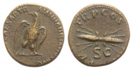 Hadrian (117-138). Æ Semis (16mm, 3.13g, 6h). Rome, 121-2. Eagle standing facing, head l. R/ Thunderbolt, SC below. RIC II 625. Rare, brown patina, VF...