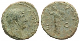 Hadrian (117-138). Æ As (26mm, 11.16g, 6h). Rome, c. 124-8. Laureate bust r., slight drapery. R/ Minerva advancing r., holding javelin and shield. Cf....