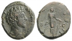 Marcus Aurelius (Caesar, 139-161). Æ As (27mm, 12.09g, 6h). Rome. Bare head r. R/ Fortuna standing r., raising robe and holding rudder. Cf. RIC III 13...