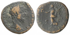 Marcus Aurelius (161-180). Æ Sestertius (31mm, 23.48g, 1h). Rome, AD 168. Laureate head r. R/ Victory standing l., holding palm frond and wreath. RIC ...