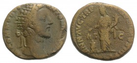 Commodus (177-192). Æ Dupondius (25mm, 14.65g, 6h). Rome. Radiate head r. R/ Annona standing l., holding cornucopia and corn-ears over altar. Cf. RIC ...