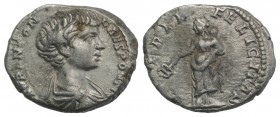 Caracalla (Caesar, 196-198). AR Denarius (17mm, 3.34g, 12h). Rome, 196-8. Bare-headed and draped bust r., seen from behind. R/ Felicitas standing l., ...