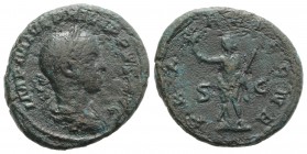 Philip II (Caesar, 244-247). Æ As (26mm, 10.37g, 6h). Rome, AD 247. IMP M IVL PHILIPPVS AVG, Laureate, draped and cuirassed bust r. R/ Pax standing l....