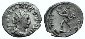 Valerian I (253-260). AR Antoninianus (23mm, 3.47g, 1h). Colonia Agrippinensis, 257-8. Radiate, draped and cuirassed bust r. R/ Sol advancing l., exte...