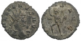 Gallienus (253-268). AR Antoninianus (20mm, 3.13g, 12h). Rome. Radiate bust r. R/ Sol walking l., holding whip and raising r. hand; Z to r. RIC V 249....