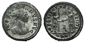 Aurelian (270-275). Radiate (22mm, 3.55g, 12h). Cyzicus, AD 275. Radiate and cuirassed bust r. R/ Mars standing r., holding spear and receiving globe ...