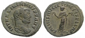 Maximianus (286-305). Æ Follis (29mm, 10.78g, 12h). Carthage, c. 299-303. Laureate head r. R/ Carthago standing facing, head l., holding fruits in bot...