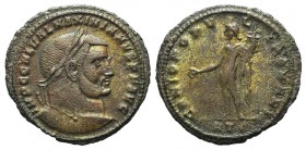 Galerius (305-311). Æ Follis (30mm, 8.97g, 12h). Heraclea, c. 308-9. Laureate bust r. R/ Genius standing facing, head l., holding cornucopia and pater...
