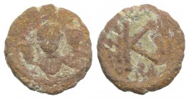 Heraclius with Martina and Heraclius Constantine (610-641). Æ 20 Nummi (17mm, 2.98g, 6h). Ravenna, year 7 (616/17). Facing busts of Heraclius, Heracli...