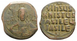 Anonymous, time of Basil II and Constantine VIII, c. 1020-1028. Æ 40 Nummi (29mm, 10.30g, 6h). Uncertain (Thessalonica?) mint. Facing bust of Christ P...