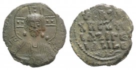 Anonymous, time of Basil II and Constantine VIII, c. 1020-1028. Æ 40 Nummi (27mm, 7.09g, 6h). Uncertain (Thessalonica?) mint. Facing bust of Christ Pa...