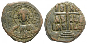 Anonymous, time of Romanus III (1028-1034). Æ 40 Nummi (28mm, 13.17g, 6h). Constantinople. Bust of Christ facing, holding Gospels. R/ Legend in three ...
