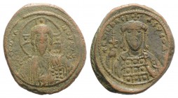 Constantine X (1059-1067). Æ Follis (28mm, 9.64g, 6h). Constantinople. Facing bust of Christ Pantokrator. R/ Crowned facing bust of Constantine, weari...