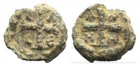 Byzantine Pb Seal, c. 7th-11th century (20mm, 6.66g, 12h). Cross; A/[…]/H/M in quarters. R/ Cross; E/Λ/C/E in quarters. VF