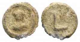 Byzantine PB Tessera, c. 6th century AD (14mm, 3.24g, 12h). Antioch(?). Facing bust. R/ Large L. Near VF