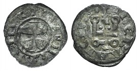 Principality of Achaea. Gui II de La Roche (1287-1308). BI Denier (18mm, 0.74g, 3h). Thebes. Cross pattée. R/ Château tournois. Metcalf, Crusades 1059...