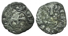 Principality of Achaea. Giovanni di Gravina (1318-1333). BI Denier (18mm, 0.68g, 7h). Corinth. Cross pattée. R/ Château tournois. Malloy 58. Rare, Goo...