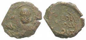 Crusaders, Antioch. Tancred (Regent, 1101-03, 1104-12). Æ Follis (22mm, 3.68g, 6h). Nimbate facing bust of St. Peter, holding cruciform sceptre. R/ Le...