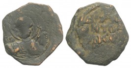 Crusaders, Antioch. Tancred (Regent, 1101-03, 1104-12). Æ Follis (23mm, 3.93g, 6h). Nimbate facing bust of St. Peter, holding cruciform sceptre. R/ Le...
